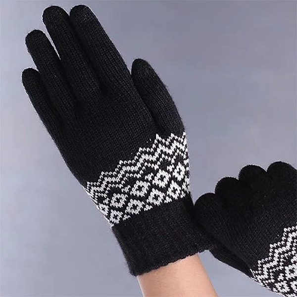 Uldstrikkede Vinterhandsker Kvinder Mænd TouchScreen Varme Stræk Vanter Imitation Uld Fuld Finger Guantes Crochet Luvas Fortykkelse Navy blue One Size