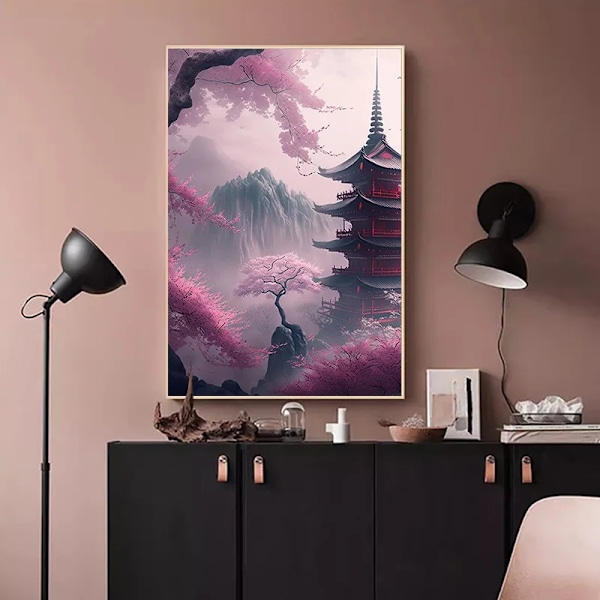 Japanska Körsbär Blossom Fuji Berg Sunset Tokyo Scenery Poster Hd Tryckt Canvas Målning Vägg Konst Bilder Rum Hem Inredning SKU-01 30x40cm No Framed