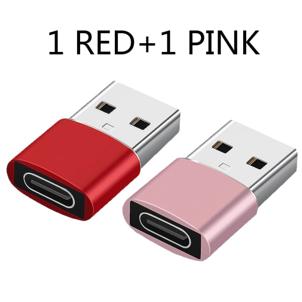 Adaptator USB vers typ C OTG 2 delar USB USB-C mâle vers micro USB typ-c convertisseur femelle pour Macbook Samsung S20 USBC-kontakt OTG Red add Pink