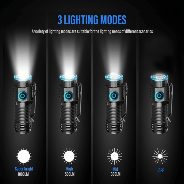 Kraftfull XHP50 LED-ficklampa, Bärbar Mini Vattentät Små Ficklampor för hushåll, USB Uppladdningsbar 3-läges Ficklampa, För campingfiske