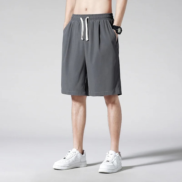 Mænds Ice Silk Sport Shorts Sommer Tynd Løs Pasform Overdimensionerede Ydertøj Store Shorts Basketball Shorts Løbende Kortar DK3 Light Grey L