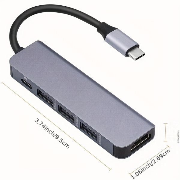 Multi Tpye-c dockningsstation fem i en USB 3.0 HUB&HDMI HD 4K för bärbara Apple-datorer Gray
