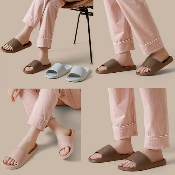 2024 Sommer Tøfler Mænd Kvinder Blød Indendørs Hjem Flade Sandaler Mode Flip Flops Strand Sko Par Icke-Slip Badrummer Billeder A-Brown 38-39