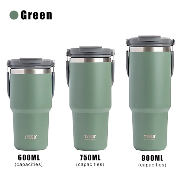 Stål Thermos Flaska Tyeso Kaffe Cup Bärbar Isolering Kall Och Varm Travel Fitness Mugg Läckage Vakuum Flas K Green-1pcs 600ml