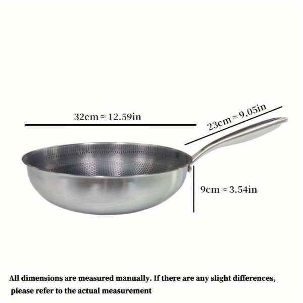 1st stekpanna i rostfritt stål, utan lock, stekpanna, används för att steka grönsaker, nötkött, fläsk och fisk, lämplig för flera spisar 32cm≈12.59in