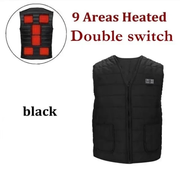 5/9 Områden Uppvärmd Väst Herr Dam Elvärmeväst USB Uppvärmd Jacka Uppvärmd Väst Bodywarmer Uppvärmd dunjacka Winte 9 Areas Heated Black 4XL