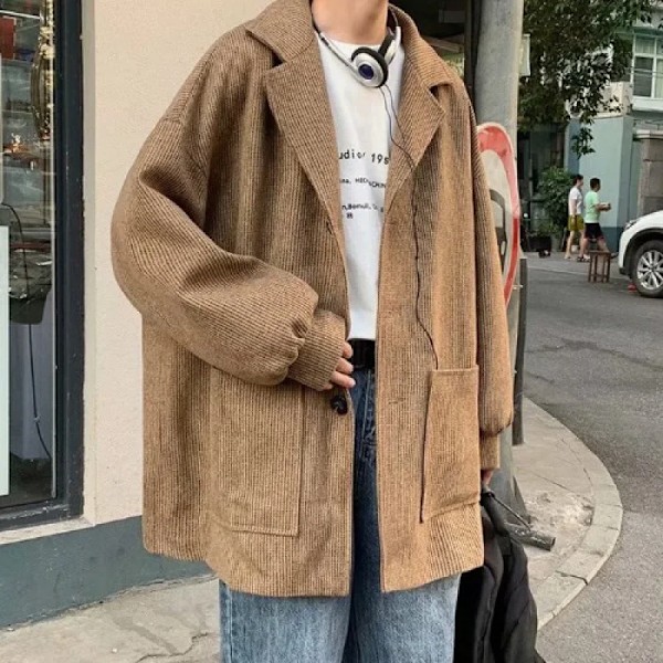 Mäns Woolenovercoat Koreanska Style Loose Fit Höst / Vinter Rock Jacka Mode Outwear Trench Khaki L