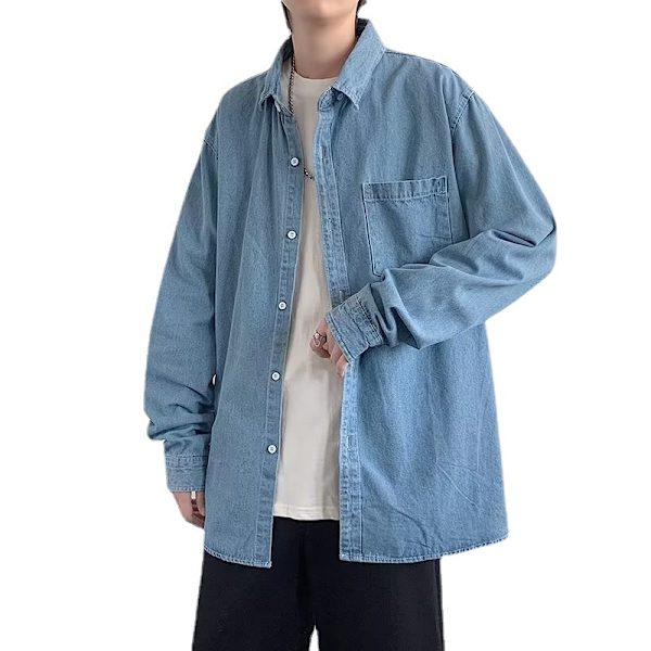 Mænds Sommer Trendy Lat Trendig Ungdom Popularitet Skjorte 2023 Ny Square Krave Langærmet Kunstnerisk Harajuku Style Trøje Mænd Light Blue M