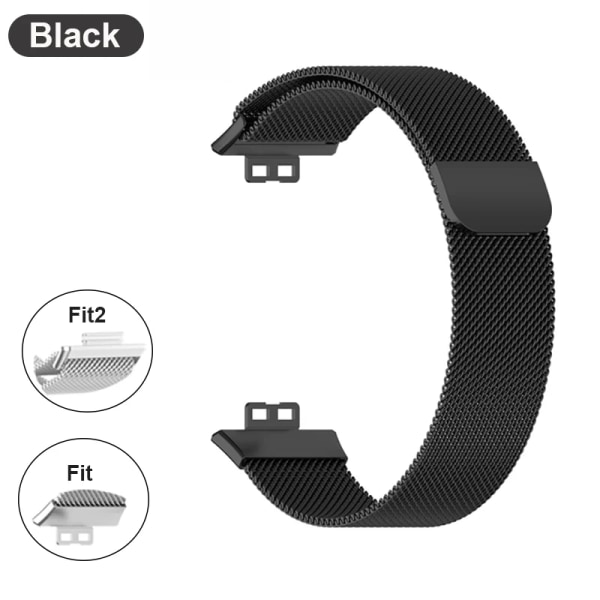 Metallband för Huawei Watch Fit/Fit 2 Armband med fodral TPU skärmskydd Watch Fit armband Milanese magnetisk loop armband Black Band Huawei Watch Fit