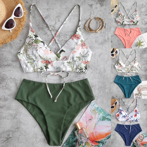 Tvådelad baddräkt Bikini Kvinnor 2024 Summer Beach Wear Dräkt Kvinna Print Split Set Nya Damer Simdräkt Dropshipping Pink S