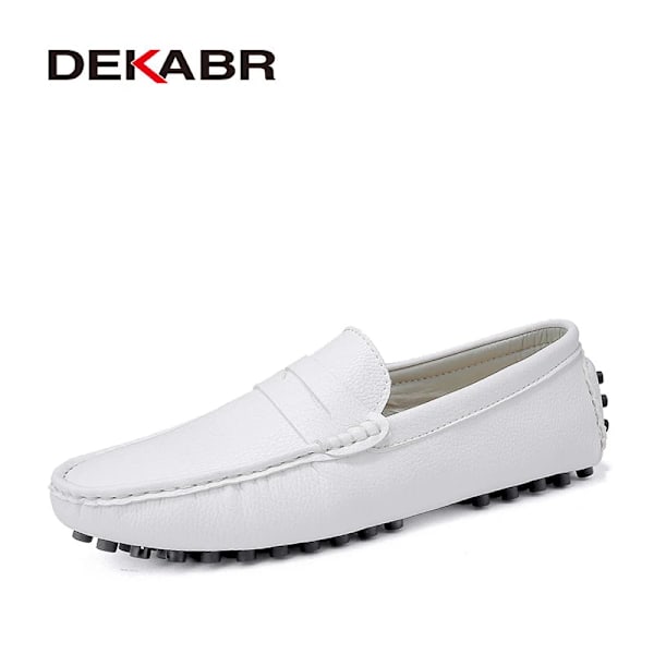 Dekabr Størrelse 49 Store Mænd Loafers Bløde Moccasins Høj Kvalitet Forår Efterår Ægte Læder Sko Mænd Varm Flad S Kørselssko 03 White 15