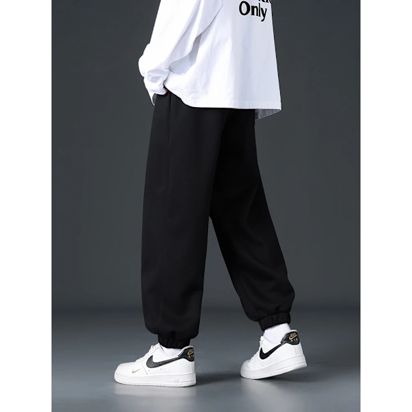 Stor Størrelse Mænd Svedbukser Forår Efterår Casual Baggy Jogger Bukser Snøre Bånd Solid Farve Sportswear Bomuld Løse Bukser 8Xl black 3XL (34-36)