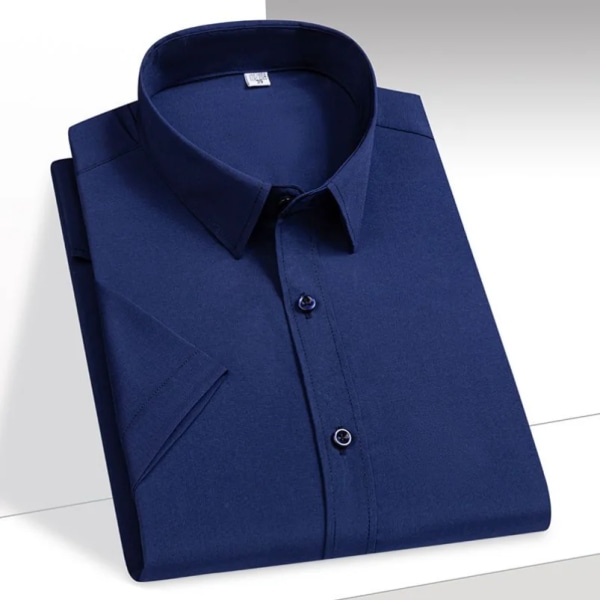 Herrskjorta kortärmad elastisk silkesskjorta i massiv is Lättskött Formell Bekväm klänning Skjortor Man Basic Man Kläder Black 5XL-44