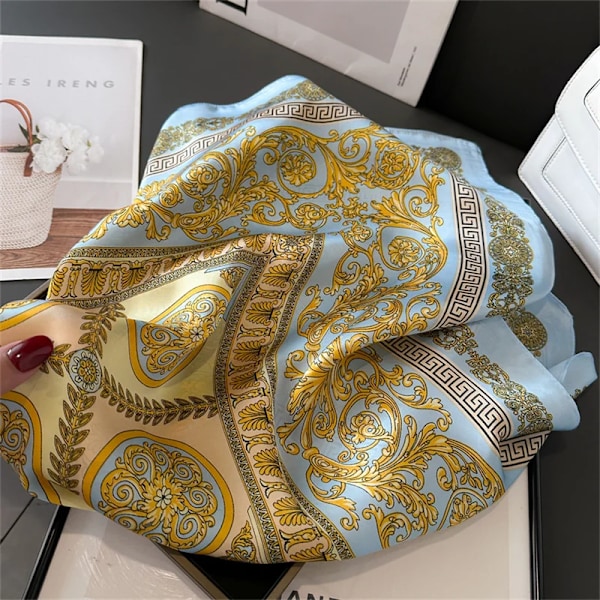 2024 Nytt Mode 70X70cm Printed Kvinnors Scarf Pashmina Silk Scarf Square Shawl Dekorativ Huvudband Hals Lyx Konstruktion Bandana JNC518-02 70X70cm