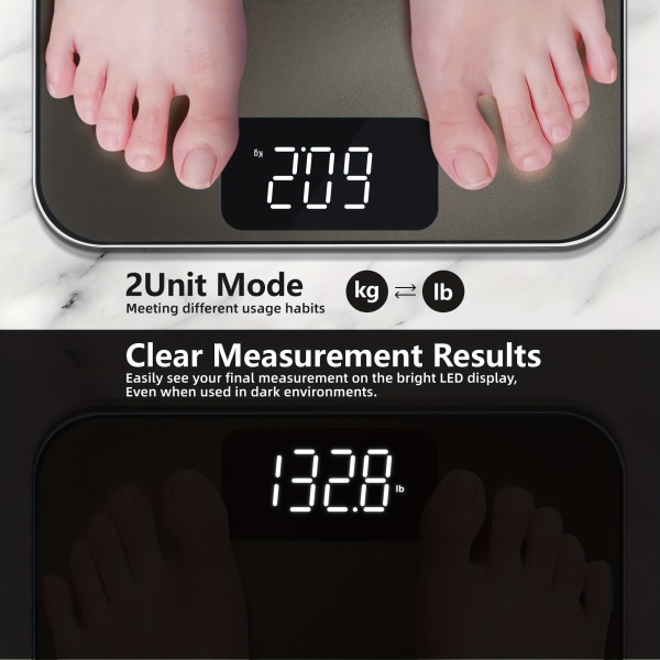 1 st mycket exakt digital badrumsvåg - mäter upp till 181,44 kg - perfekt för viktminskning och övervakning av hälsa - LED-skärm, badrumsverktyg Black Gray