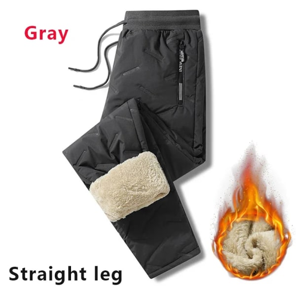 Vinter Sweatwear Herr Plysch Tjock Fleece Träningsbyxa Lammull Thermal Casual Vattentät Vindtät Varma bomullsbyxor Gray-Straight Leg Asian 5XL(80-100Kg)
