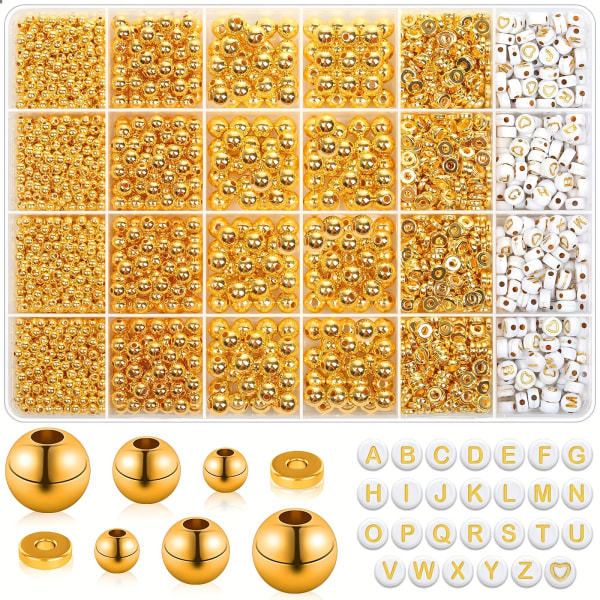 2160 bitar Golden Spacer Beads Set, Assorted Armband Beads Round Beads Star Beads Golden Beads For Armband (Golden , Slivery, Rose Golden ) 2240pcs