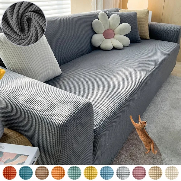 Elastiskt jacquardtyg cover Stretch cover L-formad soffa med överdrag Case för vardagsrum 1/2/3/4 sits Beige White L size (185-230cm)