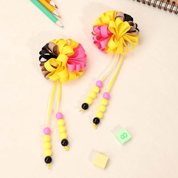 Ncmama 2Pcs Ribbon Blomma Hår Clips Tillbaka Till Skolan Hår Tillbehör Söta Tonårsflickor Tassel Hängande Hårnylla Barn Huvudkläder Gåvar 7x17cm 2Pcs 03