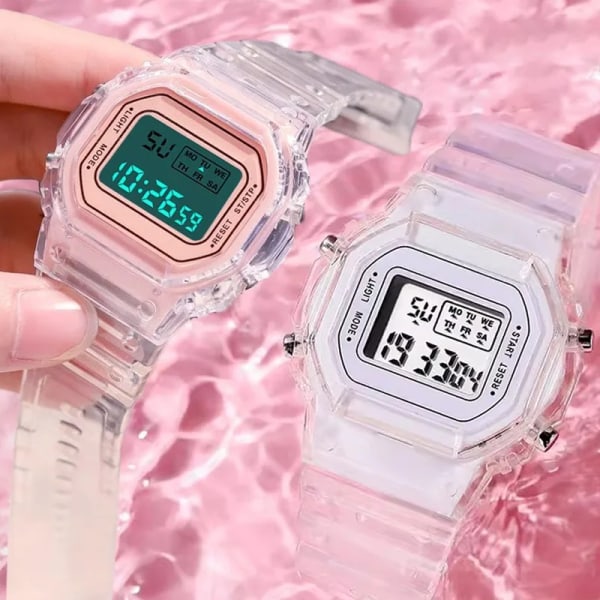 INS Harajuku Waterproof Premium Feel Klockor Casual Transparent Square Noctilucent Digitala elektroniska klockor för kvinnor gold