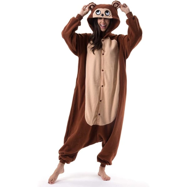 Unisex Vuxen tecknad kostym Halloween Jul Sovkläder Jumpsuit Onesies Plysch Cosplay Pyjamas Monkey L 1