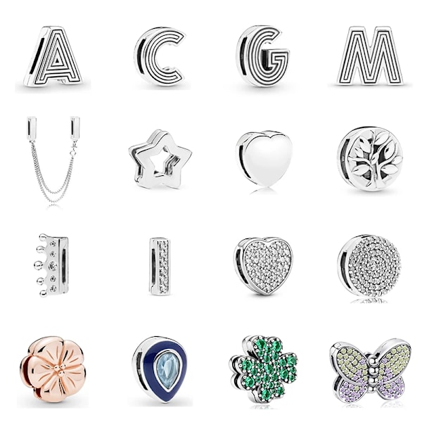 Nya original 925 Sterling Silver Alphabet Clip Stopper Charm Beads Passar Pan Brand Reflections Armband DIY Kvinnor Smycken Rose Pave Heart