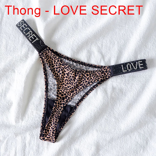 Sexiga Kvinnor Trosa Kristall Strass Brev Hemliga Underkläder Fitness Gym Kärlek Stringtrosor Låg Rise Tanga Kvinnlig Push Up Underkläder Thong-Leopard S