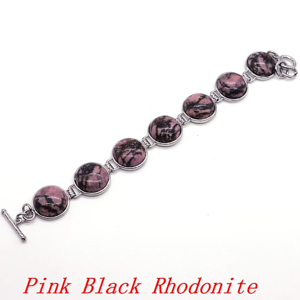 Handgjort Cabochon Rundpärlor Armband Natursten Yoga Reiki Healing Kristall Kvarts Ädelsten Balans Meditation Smycken Present Pink Black Rhodonite 1pcs