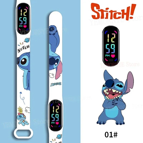 Disney Stitch Digitale Børneur  Animefigurer LED Touch Lysende Børne Sport Armbånd Vandafvisende Digitalt Ur Fødselsdagslegetøj black