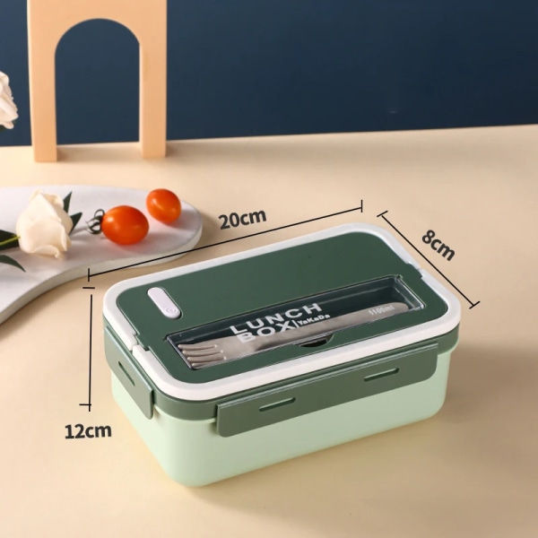 Enkellagers isolerad matlåda för barn Mikrovågsugn japansk porslin tätning Bento-låda Plast fyrkantig matbehållare Green 2
