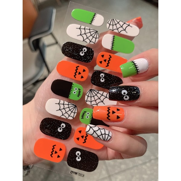 14Tips Bakar Gratis Halloween Nagel Wraps Pumpa Spöken Spindel Web Design Gel Nagel Patch Slider Limhäft Full Täckt Nagelmärke HW004