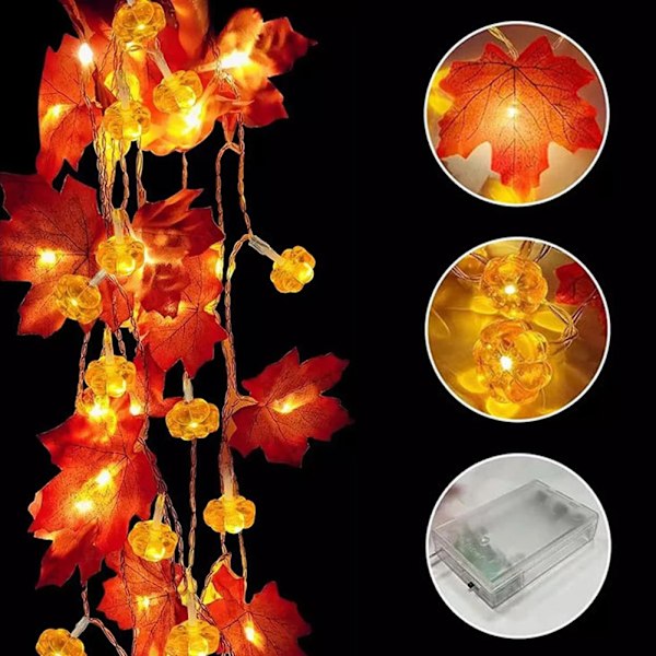 1.5M /M Lönn Löv Pumpa Led Ljus Sträng Älva Lampor Garland För Höst Bröllop Semesterfest Trädgårdsdekoration Ljusa S Maple Leaves Pumpkin 1.5m10lights USB