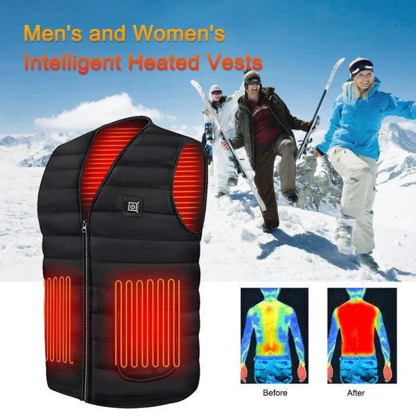 5/9 Områden Uppvärmd Väst Herr Dam Elvärmeväst USB Uppvärmd Jacka Uppvärmd Väst Bodywarmer Uppvärmd dunjacka Winte 5 Areas Heated Red M