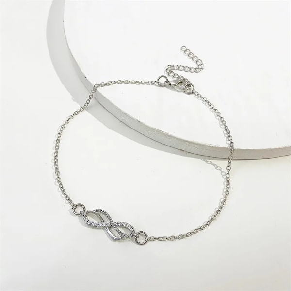 Charm Shiny Infinity 8-Tecknare Anklet För Kvinnor Silver Färg Rhinestone Vintage Metal Ankel Armband Sparkly Foot Je Gods 5