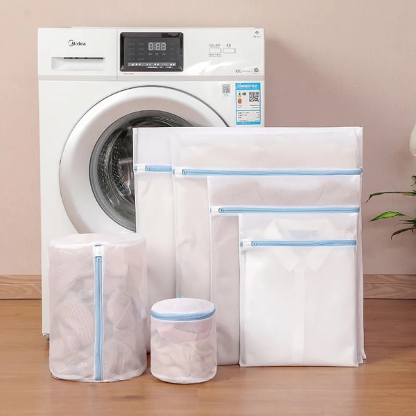 Blå dragkedja Mesh Finnät Högkvalitativ förvaringspåsar Hushållskläder Rengöring Skydda Tvättpåse för tvättmaskin 6Pcs Set