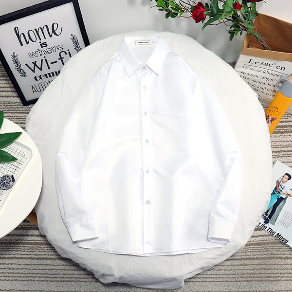 2023 Hösten Hongkong Style Trendy Mäns Långärmade Skjorta Ny Korean Style Inner Top Artistic Student White Shirt Base Navy Blue XXXL