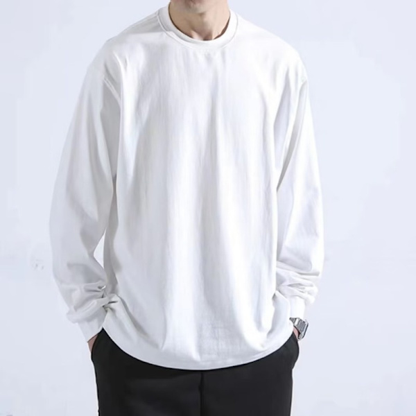 Syksyn Plus-kokoinen pitkähihainen T-paita miehille, Hong Kong -tyyli, trendikäs merkki, muodikas huipputason rento pyöreä pohjapaita, ohut sisäpaita 180G Thick White M