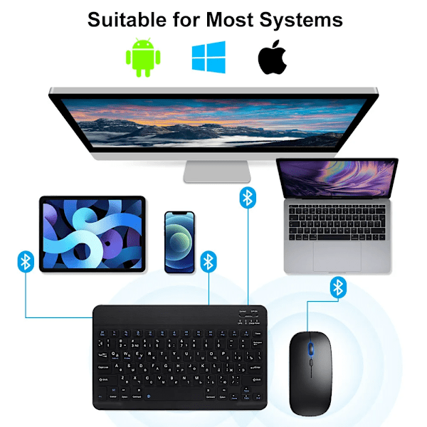 Bluetooth Trådløst Tastaturmus Til Ios Android Windows Tablet Til Ipad Air Mini Pro Spansk Koreansk Portugal Russisk Tastatur combination Korean