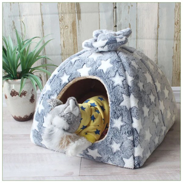 Hopfällbar kattsäng Cave Hideaway Kattunge Hus Hundar Matta Teddy Pomeranian Valptält Kennelbo Liten hund Chihuahua Mongoliska Yurts Star 25cm