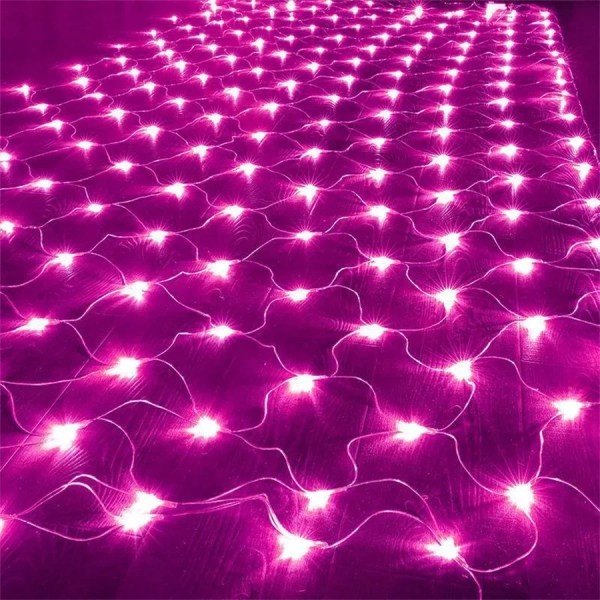 6X4/8X10M stor storlek LED- mesh utomhus julnätsljus Vattentät hängande trädgirland Fairy String Light Pink