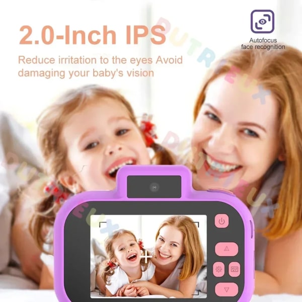 Barnkamera Selfie Pixels 1080P HD-skärm Blå Lila Dubbla kameror Barnkamera för Baby Camara Foto Infantil H7-G-Blue