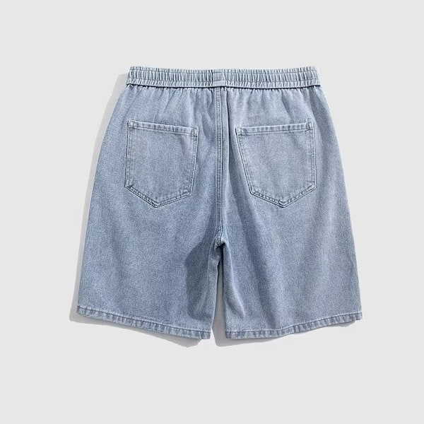 American High Street Light Blue Denim Shorts Mäns Elastiska Dragsträng Fritid Femte Byxor Sommar Tunna Mäns Rak Ben Byxor S Light Blue S