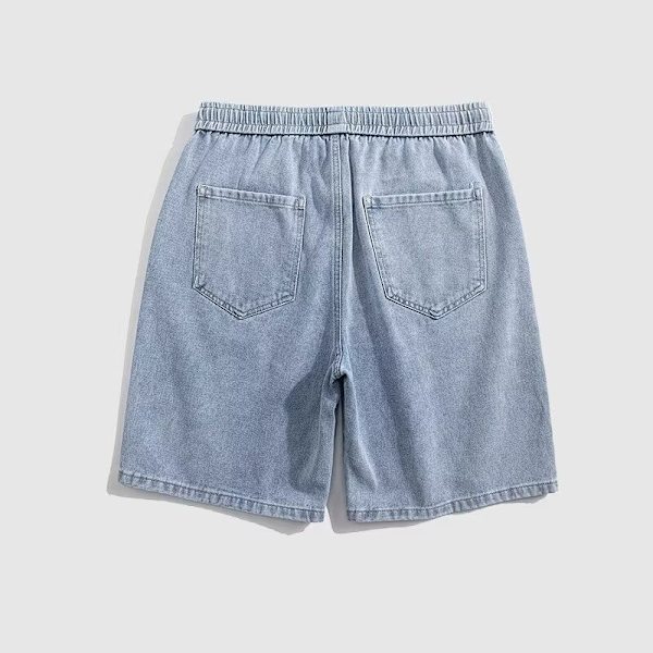 Amerikkalaiset High Street -vaaleansiniset denimshortsit, miesten joustavat kuminauha-vapaa-ajan viidennet housut, kesäiset ohuet miesten suorat housut S Light Blue XXL