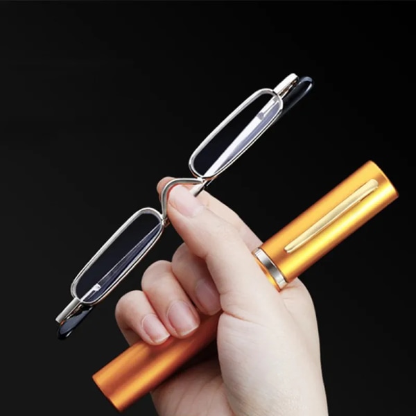 Mini Vikbara läsglasögon Pennklämma Case Presbyopic Glasögon Golden Magnifier Glasögon Små läsglasögon Vikbar Bärbar new blue