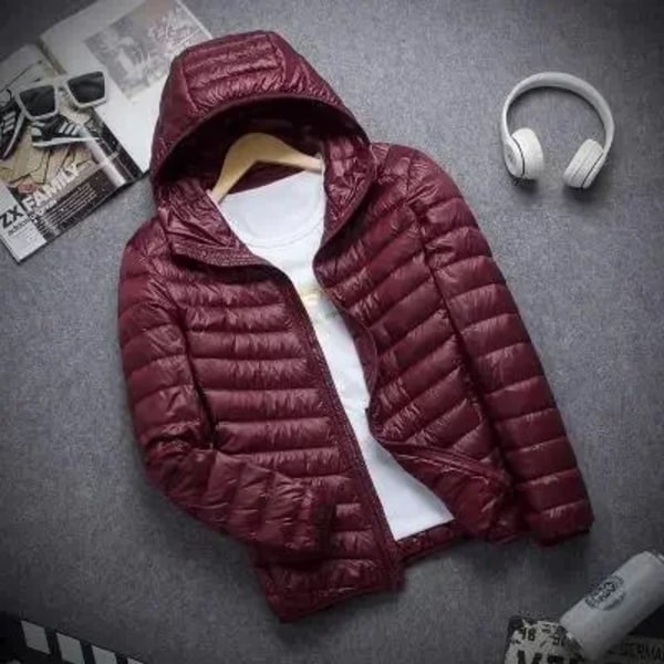 2023 Ny höstvinter Lätt dunjacka Herrmode Huva Korta Ultratunna Lättvikt Slim Coat Youth Dunjackor hooded wine red 5XL