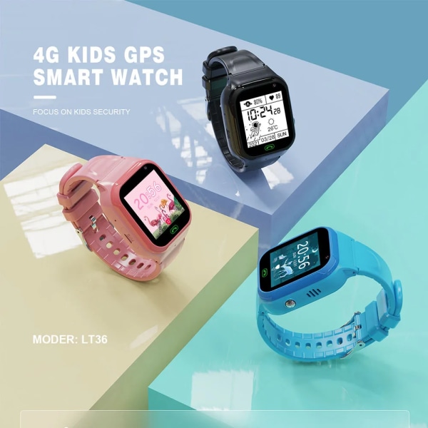 Barn Barn 4G Smart Watch Pojke Flickor Simkort Videosamtal WiFi Chat Kamera SOS LBS Plats Ficklampa Vattentät Smart Watch Black