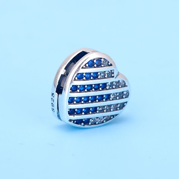 New Original 925 Sterling Silver Alphabet Clip Stopper Charm Beads Fit Pan Brand Reflections Bracelet DIY Women Jewelry Blue Pave Heart