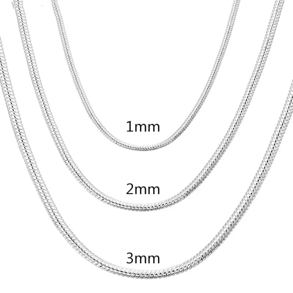 Grossist 925 Sterling Silver 1/2/3Mm Solid Orm Kedja Halsband För Män Kvinnor Halsband Mode Smycken För Hänger 1MM 50CM 20inch