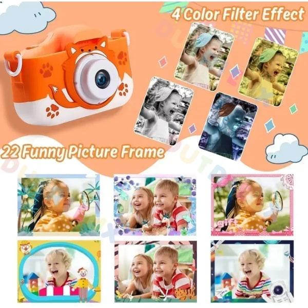 Digitalkamera för barn HD 1080P 20MP med USB laddare Djur Tecknad kamera Räv Stötsäkert silikonskyddsskydd Cover G-Orange