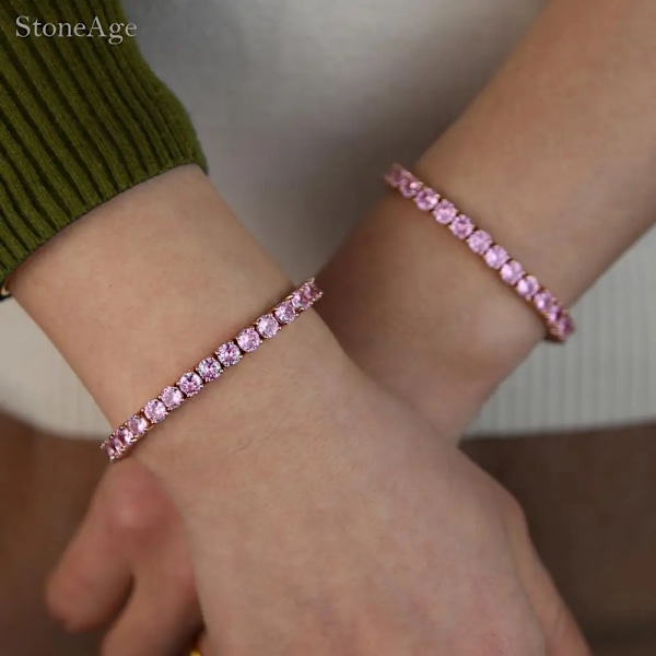 Pink Crystal Tennis Armbånd Til Kvinder Kvinde Trend Romantisk Shiny Zirconia Justerbar Foldbar Spænde Kæde På Hånd Je Gods KCH079-9